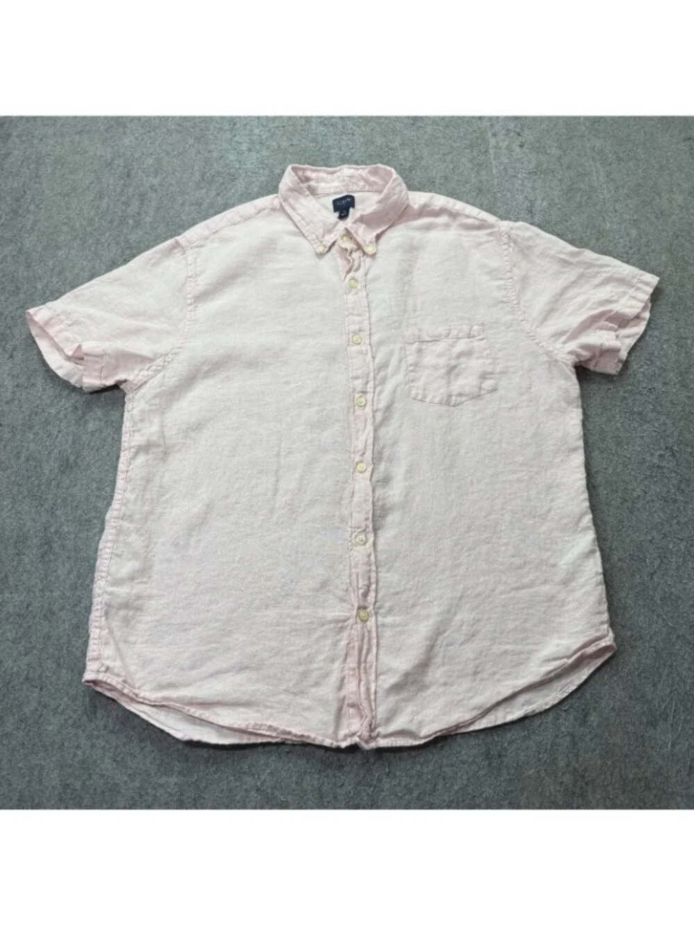 J.Crew Linen Shirt Men XL Pink Solid Classic Fit Short Sleeve Button-Down